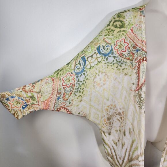 Chico's Cardigan Size 2 Large Open Front Pastel Kiara Paisley Lightweight Boho - Picture 6 of 11